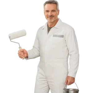 Pintor en Badajoz profesional con mono blanco y rodillo de pintura